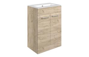 Sabanto 610mm Floor Standing 2 Door Basin Unit & 0TH Thin Edge Basin - Oak
